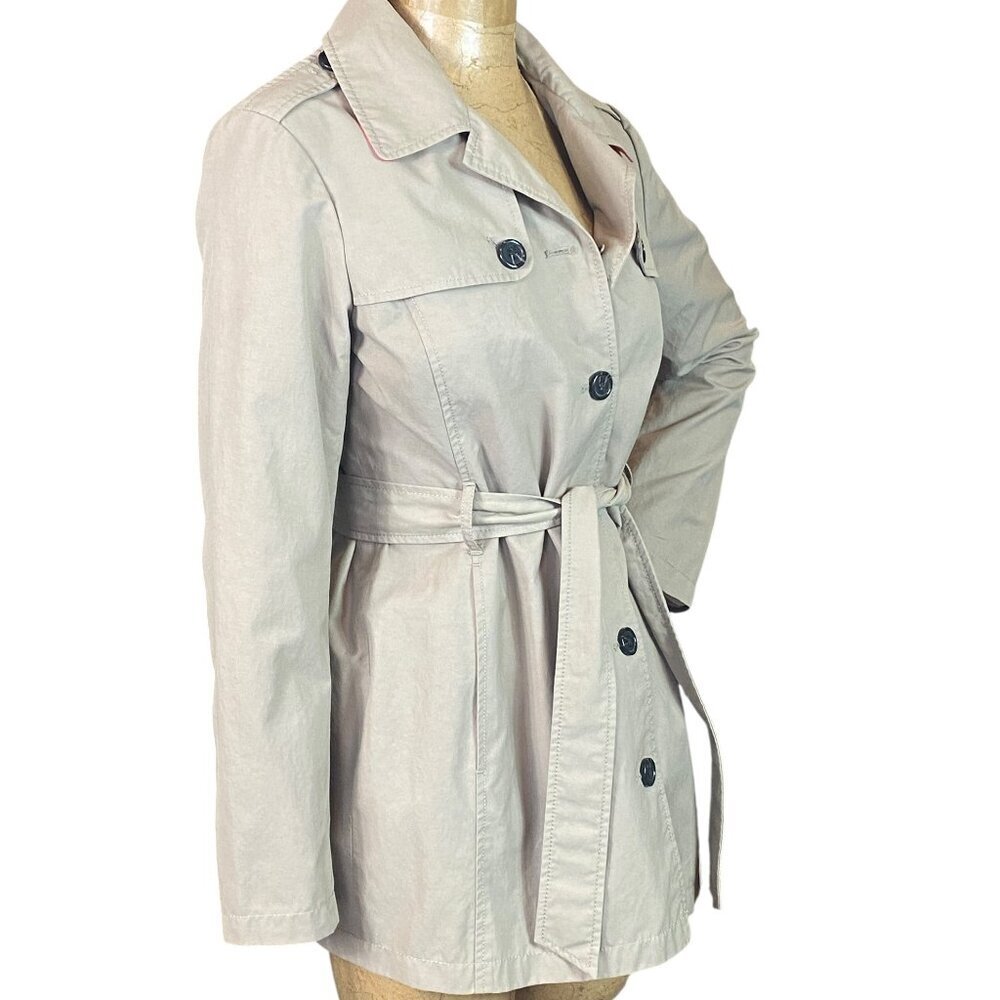 Lands' End Cropped Trench‎ Coat Women's S (6-8) Khaki-Beige #294M - Picture 6 of 10